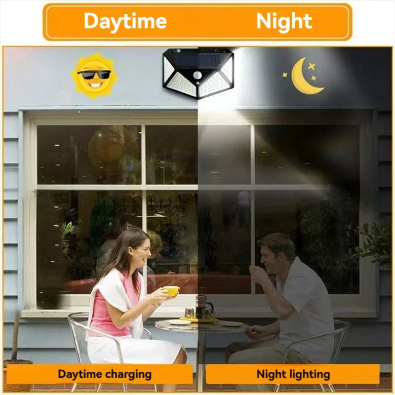Shop the ESMARTER 100-LED Outdoor Solar Lamp. 270° wide-angle, dimmable, IP44 waterproof, and easy wireless setup. Save energy and secure your home now!
